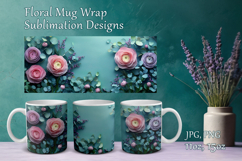 Paper Flowers Mug Sublimation. Floral Design Cup Mug Wrap Product Image 1