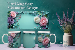 Paper Flowers Mug Sublimation. Floral Design Cup Mug Wrap Product Image 1