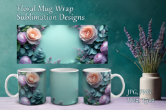 Paper Flowers Mug Sublimation. Floral Design Cup Mug Wrap Product Image 1