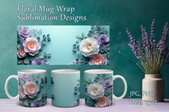 Paper Flowers Mug Sublimation. Floral Design Cup Mug Wrap Product Image 1