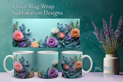 Paper Flowers Mug Sublimation. Floral Design Cup Mug Wrap Product Image 1