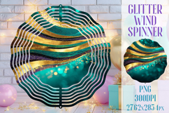 Glitter Wind Spinner Sublimation. Emerald Gold Waves Spinner Product Image 1