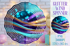 Glitter Wind Spinner Sublimation. Teal Violet Golden Waves Product Image 1