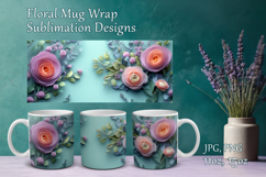 Paper Flowers Mug Sublimation. Floral Design Cup Mug Wrap Product Image 1