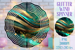Glitter Wind Spinner Sublimation. Emerald Gold Waves Spinner Product Image 1