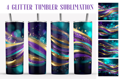 Glitter Tumbler Sublimation. Violet Teal Gold Waves Tumbler Product Image 1