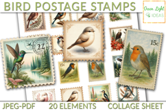 Vintage Junk Journal Bird Postage Stamps Ephemera Product Image 1