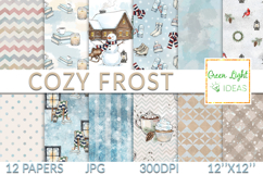 Watercolor Cozy Winter Seamless Patterns, Winter Backgrounds Product Image 1