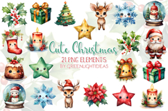 Watercolor Cute Kawaii Christmas Clipart, Holidays Graphics Product Image 1