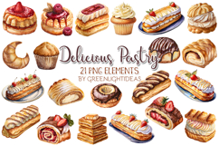 Watercolor Pastry Clipart, Desserts Graphics PNG, Sweet Food Product Image 1