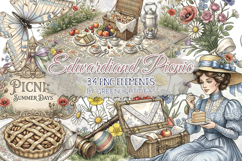 Edwardian Spring Picnic Clipart, Vintage Spring Graphics Product Image 1