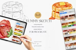 Kawaii Pancakes Sketch & Color palette for Procreate Product Image 1