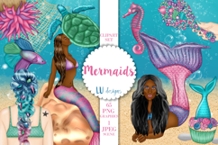 Mermaids Clipart, Summer Graphics, Sea Life Illustrations Product Image 1