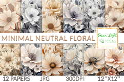 Minimal Neutral Flowers Digital Papers, Botanical Background Product Image 1