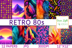 Retro 80s Digital Papers, 80s Memphis Patterns, Neon Lights Product Image 1
