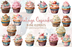Vintage Cupcakes Clipart, Floral Spring Dessert Illustration Product Image 1