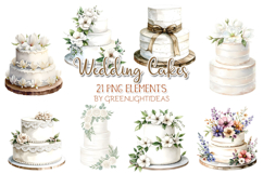 White Wedding Cakes Clipart, Watercolor Wedding Graphics PNG Product Image 1