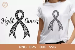 Cancer Awareness Floral Ribbon SVG, Fight Cancer Quote SVG Product Image 1