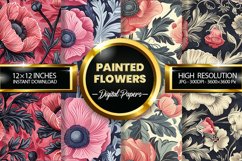 Painted Flowers Digital Papers - 04 variations Product Image 1