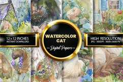 Watercolor Cat Digital Papers - 04 Variations Product Image 1