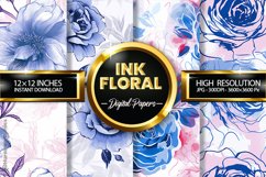 Ink Floral Digital Papers - 04 Variations Product Image 1