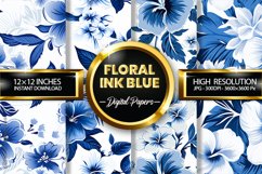 Floral Ink Blue Digital Papers - 04 Variations Product Image 1