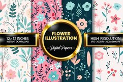 Flower Illustration Digital Papers - 04 Variations Product Image 1