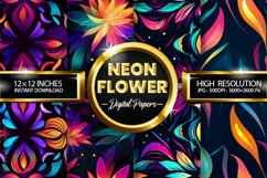 Neon Flower Digital Papers - 04 Variations Product Image 1
