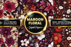 Maroon Floral Digital Papers - 04 Variations Product Image 1
