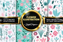 Flower Illustration Digital Papers - 04 Variations Product Image 1