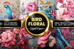 Bird Floral Digital Papers - 04 Variations Product Image 1