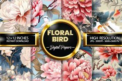 Floral Bird Digital Papers - 04 varitions Product Image 1