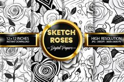 Sketch Roses Digital Papers - 04 Variations Product Image 2