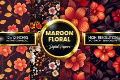 Maroon Floral Digital Papers - 04 Variations Product Image 2