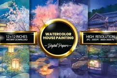 Watercolor House Painting Digital Papers - 04 Variations Product Image 1