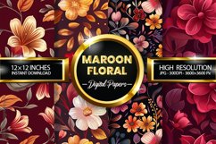 Maroon Floral Digital Papers - 04 Variations Product Image 2