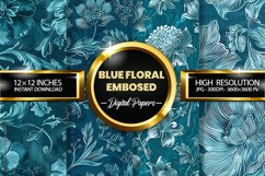 Blue Floral Embosed Digital Papers - 04 Variations Product Image 1