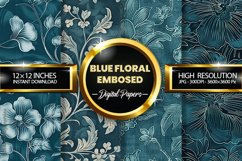 Blue Floral Embosed Digital Papers - 04 Variations Product Image 1