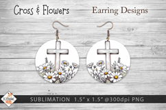 Cross &amp; Flowers Earring Sublimation Designs Product Image 1