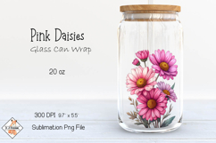 Pink Daisies Beer Glass Can Wrap Sublimation 20oz Product Image 1