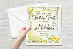 Eco Toys Clipart Boho Baby Birthday invitation Watercolor cl Product Image 1