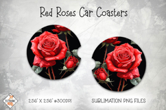 Red Roses Car Coasters | Sublimation Designs Product Image 1