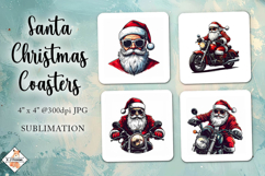 Santa on a Bike Christmas Coasters Sublimation Product Image 1