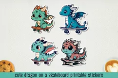 Cute dragon on skateboard stickers. PNG, JPG. Product Image 1