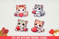 Cute cats with heart Stickers and Sublimation PNG. Product Image 1