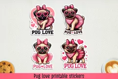 Pug love printable stickers. PNG, JPG. Product Image 1
