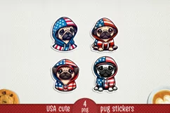 USA Patriotic pug printable stickers. Cricut PNG. Product Image 1