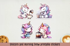 Unicorn and morning brew printable stickers. PNG, JPG Product Image 1