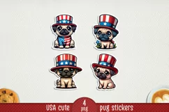 USA Patriotic pug printable stickers. Cricut PNG. Product Image 1