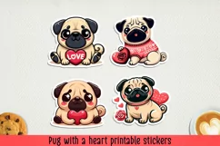 Pug with a heart printable stickers. PNG, JPG. Product Image 1